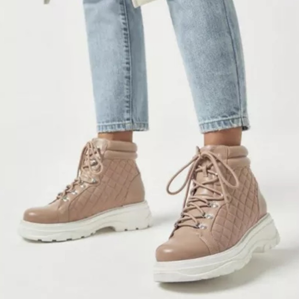 Combat Sneaker/Boot - JustFab - Jane Quilted - Color Taupe Size 8 1/2